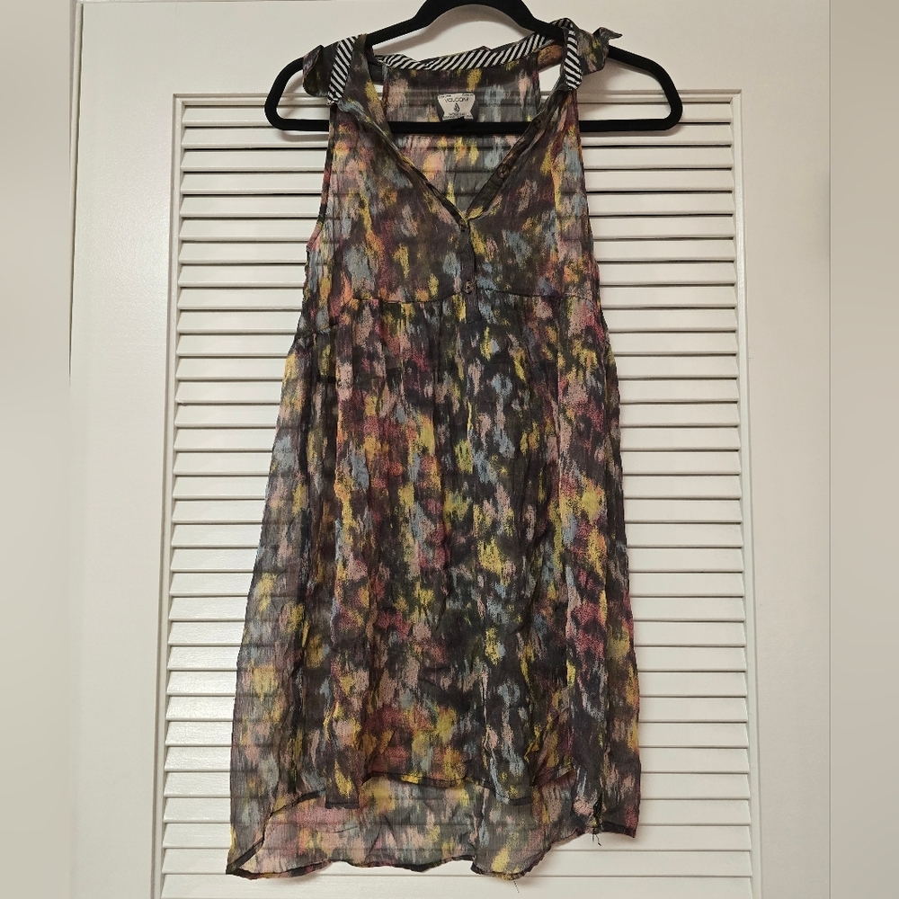 Volcom - Sheer Lightweight Colourful Watercolour Sleeveless Cover-Up Dress